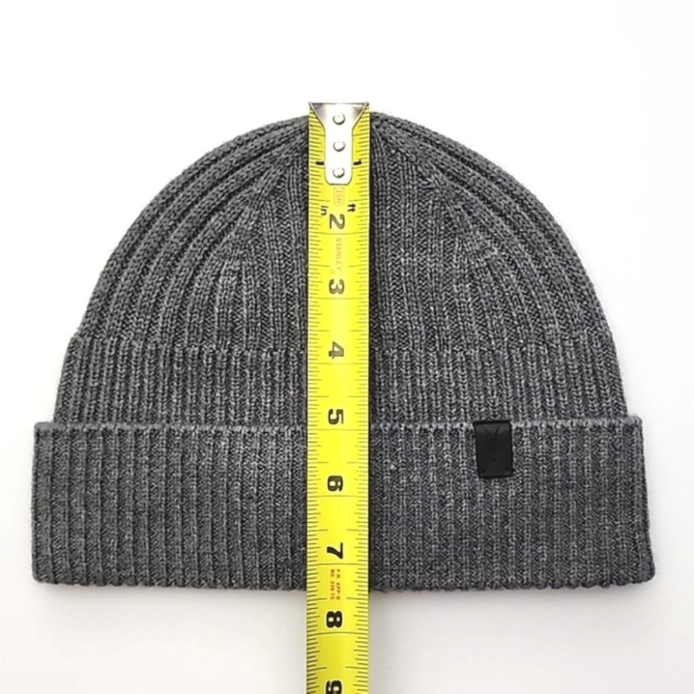 AllSaints Unisex Merino Wool Blend Knit Charcoal Grey Rib Mix Beanie Size OS - Picture 10 of 10